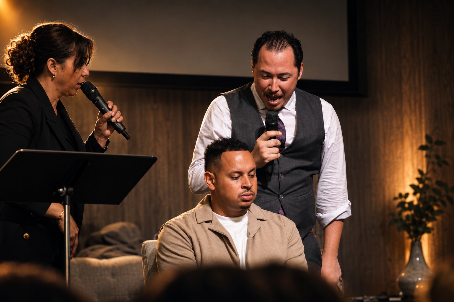 Carlos Figueroa ministering and praying with someone